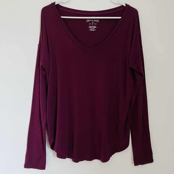 AMERICAN EAGLE Maroon Long Sleeved T-Shirt Soft & Sexy Tee Size Medium - Picture 1 of 8